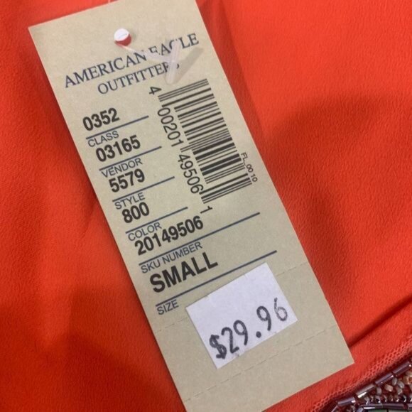 American Eagle Outfitters Orange Sleeveless Tank Top Beaded V-Neck Detail Small - Picture 6 of 6